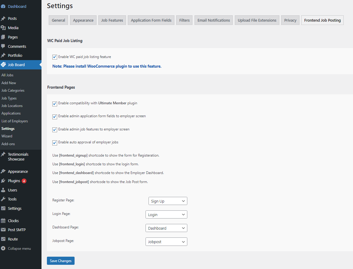 Frontend Jobpost Settings Tab