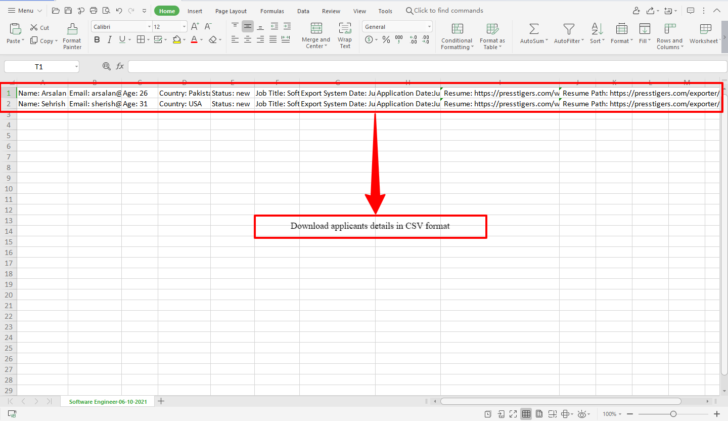 Export Applicant CSV Key Label Format