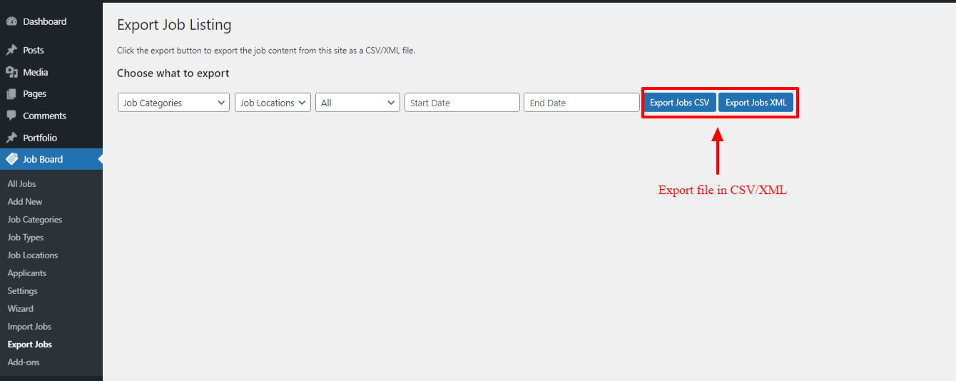 Export Job Listings as CSV/XML