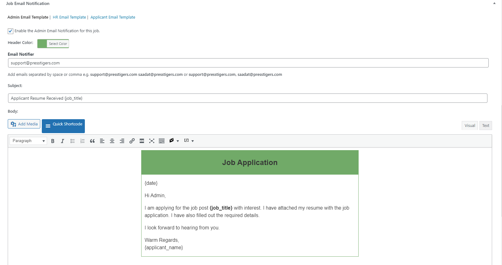 Admin Email Template