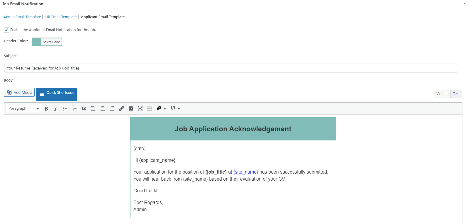 Applicant Email Template