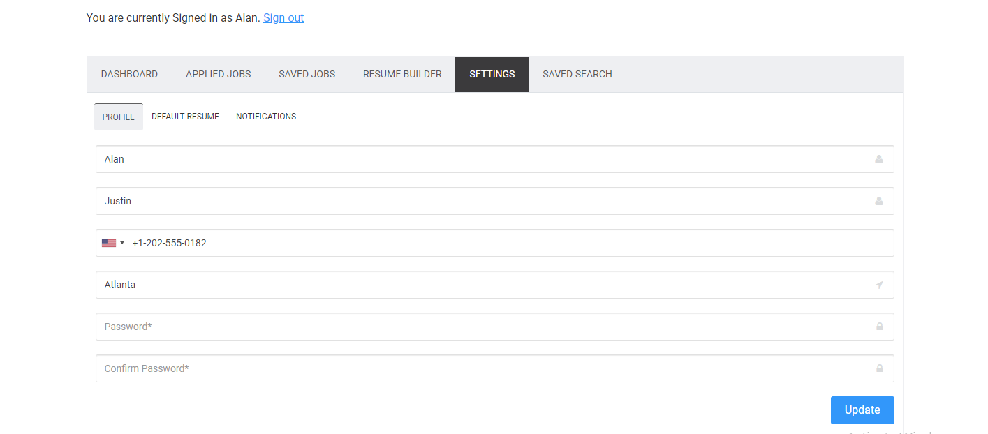 Job Seeker Profile Settings