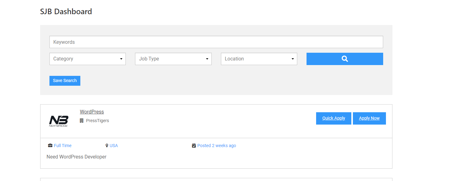 Save Job Search Button in Search Bar