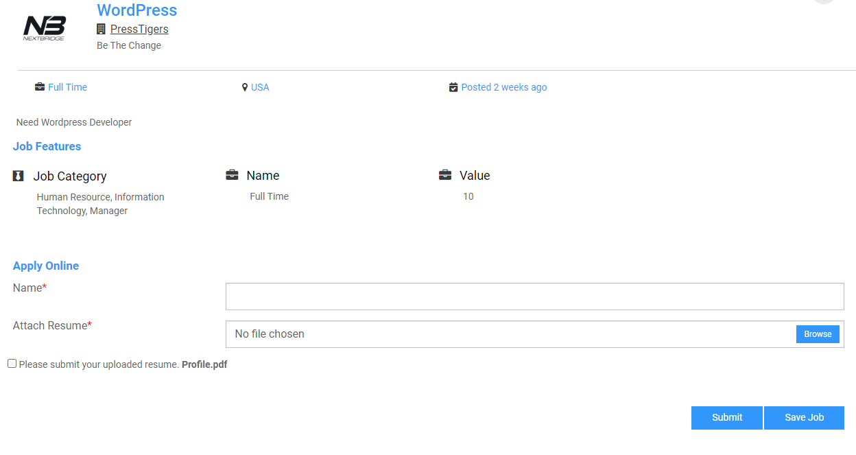 Apply with Default Resume
