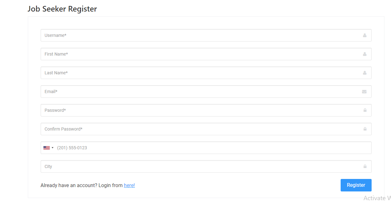 Job Seeker Registration Page