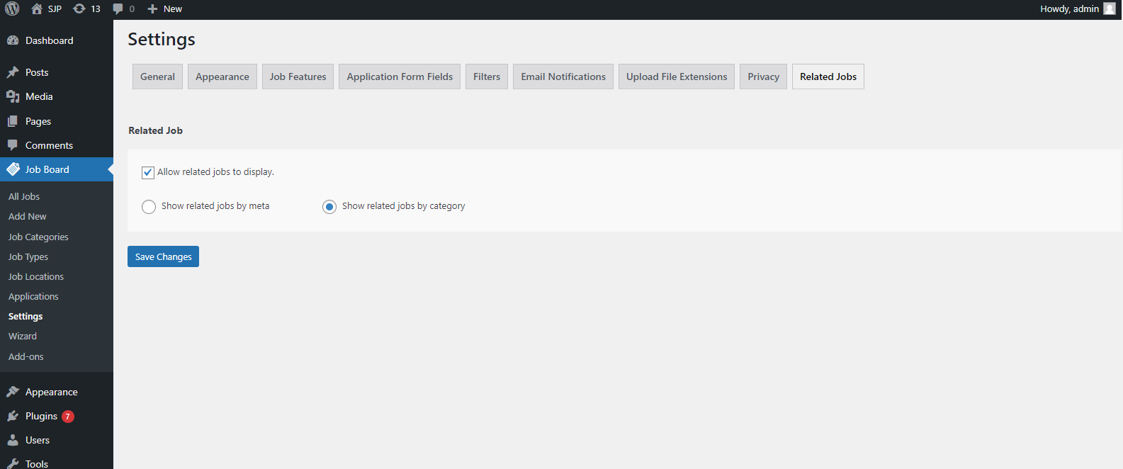 Related Jobs from Settings Tab